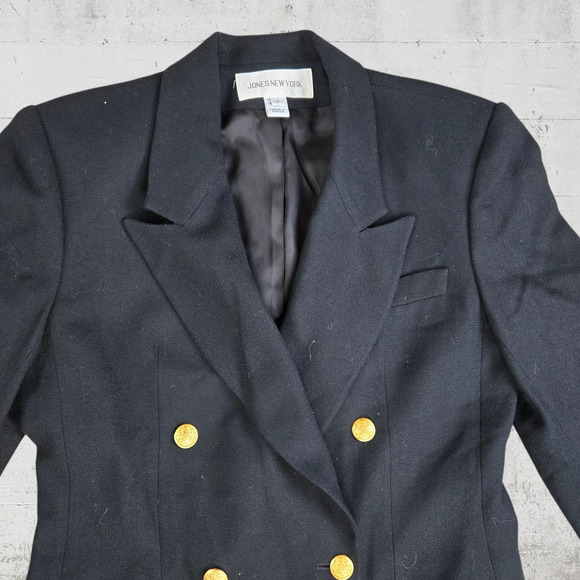 80s Vintage Black Military Double Breasted USA Made Deadstock Wool Blazer Size 8 - Picture 2 of 10